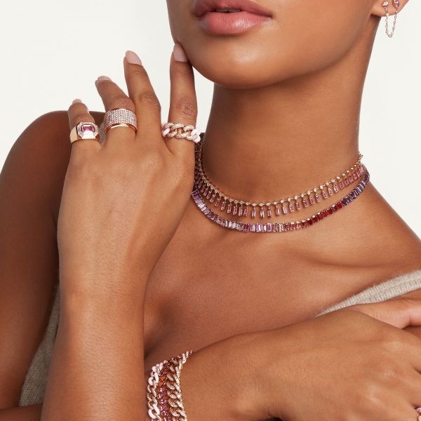 TRIPLE PAVE PINK CERAMIC ESSENTIAL LINK RING