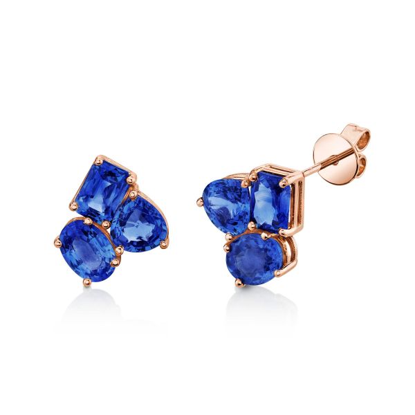 SMALL OMBRE CEYLON BLUE SAPPHIRE TRIPLE GEM STUDS