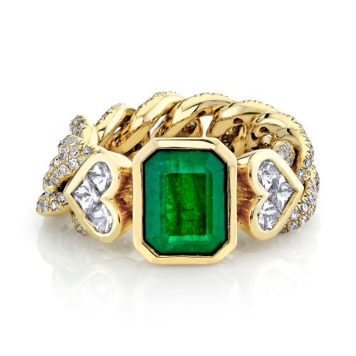 EMERALD TRI DIAMOND MEDIUM LINK RING