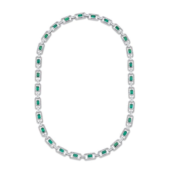 EMERALD & DIAMOND HALO LINK NECKLACE