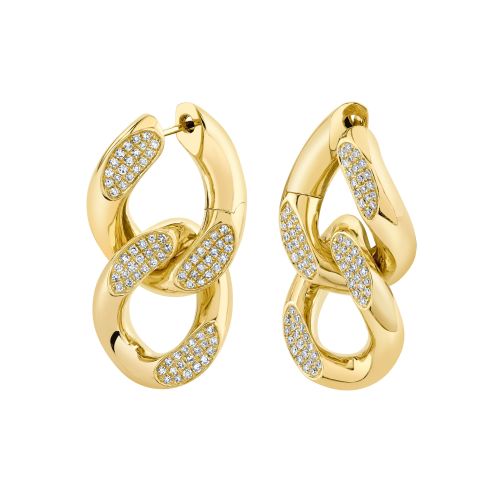 READY TO SHIP DIAMOND DOUBLE PARTIAL PAVE FLAT LINK EARRINGS