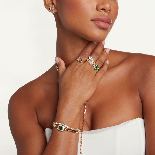 EMERALD & DIAMOND HALO MINI DECO LINK BRACELET