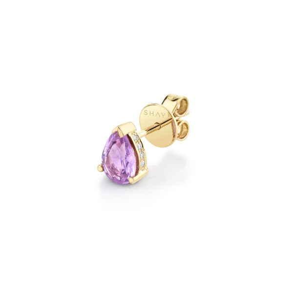 SINGLE PINK SAPPHIRE TEARDROP HALO STUD