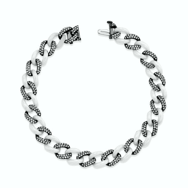 DIAMOND PAVE & WHITE CERAMIC MEDIUM LINK BRACELET