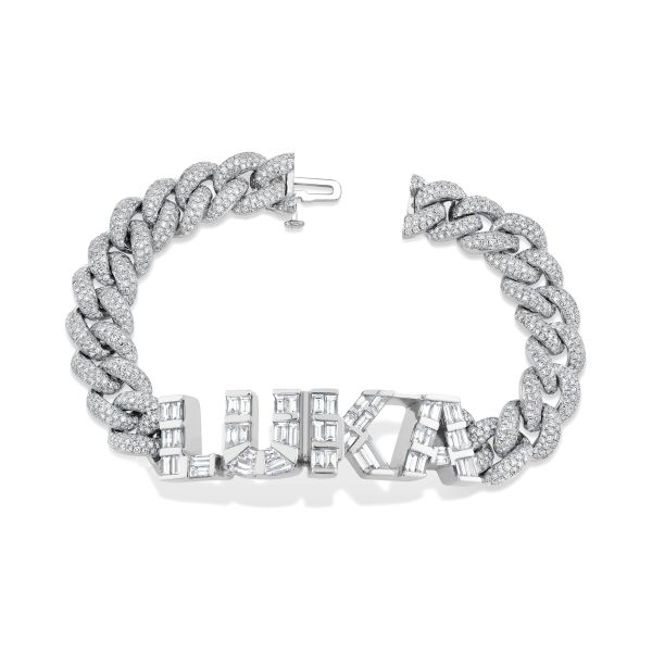 DIAMOND BAGUETTE 4 LETTER NAME PAVE ESSENTIAL LINK BRACELET