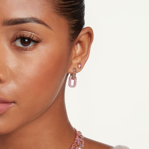 READY TO SHIP PINK SAPPHIRE & DIAMOND PAVE FLAT GEO LINK EARRINGS