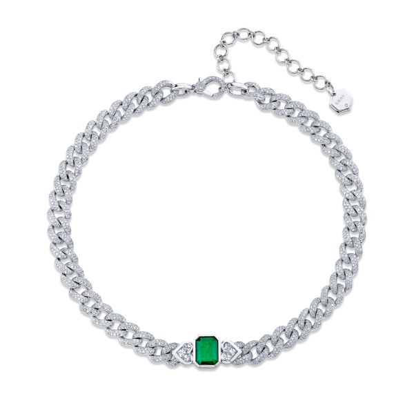 EMERALD TRI DIAMOND MEDIUM LINK NECKLACE