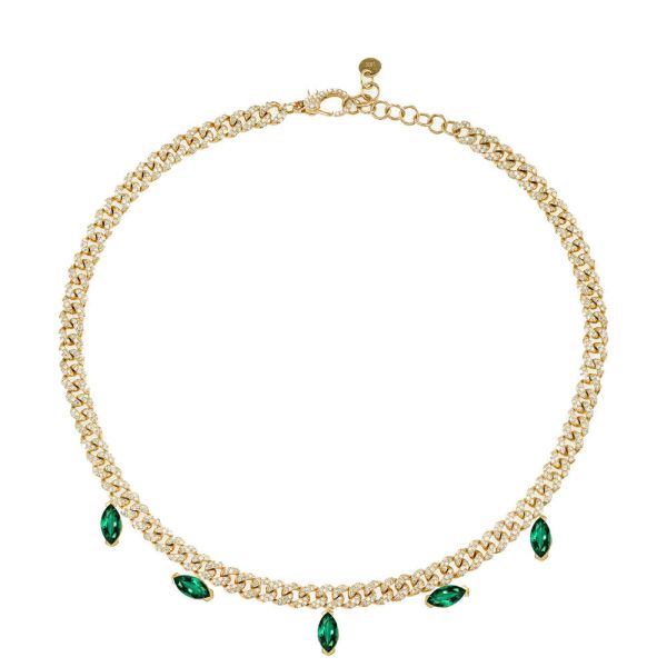 EMERALD MARQUISE DROP MINI LINK NECKLACE