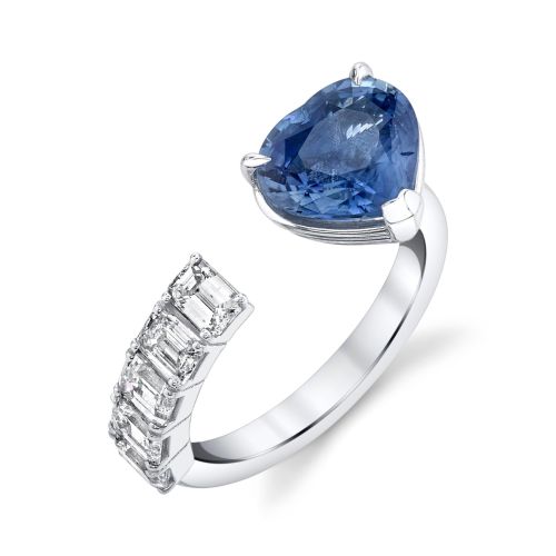 FLOATING BLUE SAPPHIRE HEART & DIAMOND RING