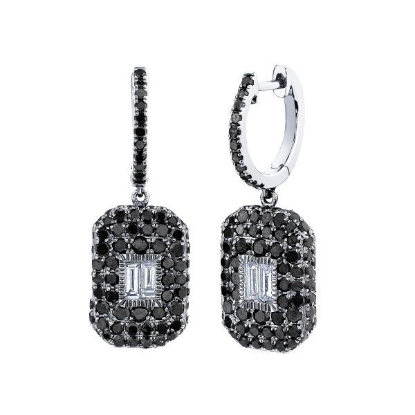 BLACK DIAMOND PAVE BAGUETTE DROP EARRINGS