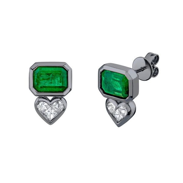 EMERALD TRI DIAMOND BEZEL STUDS