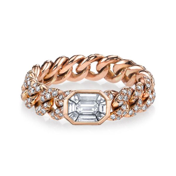 ILLUSION EMERALD DIAMOND PAVE MINI LINK RING