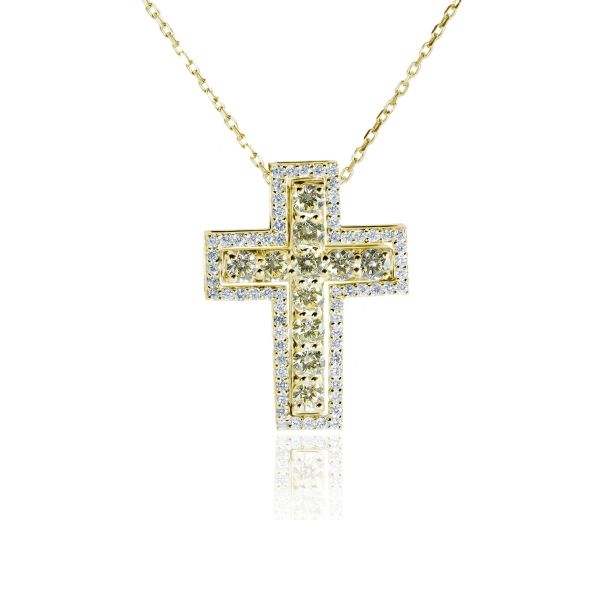Yellow & White Diamond Pendant/cross Mensa