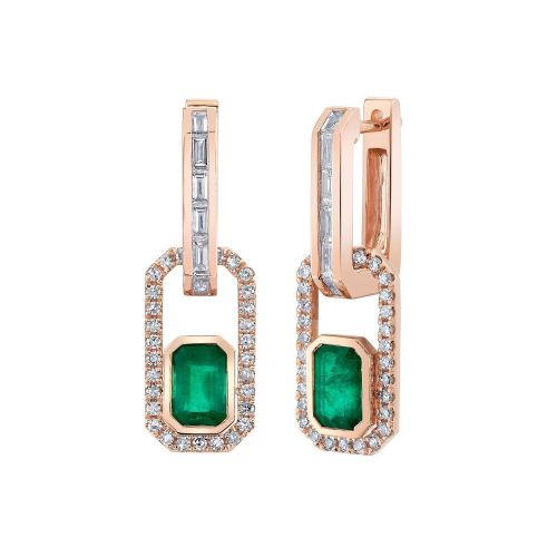 READY TO SHIP EMERALD & DIAMOND HALO LINK EARRING
