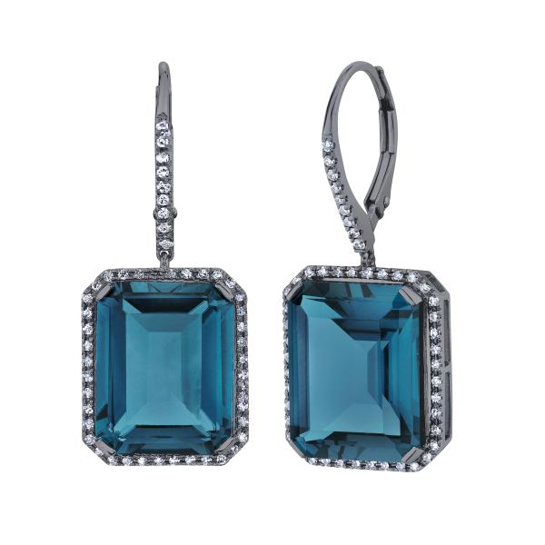 LONDON BLUE TOPAZ & DIAMOND PORTRAIT EARRINGS