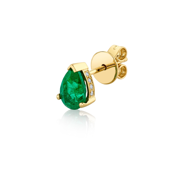 SINGLE EMERALD TEARDROP HALO  STUD