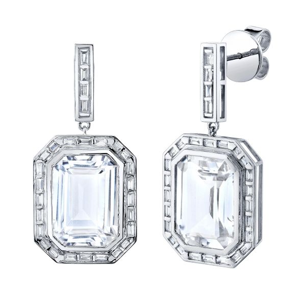 WHITE TOPAZ DIAMOND BAGUETTE PORTRAIT EARRINGS