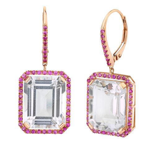 READY TO SHIP PINK SAPPHIRE & WHITE TOPAZ PORTRAIT EARRINGS