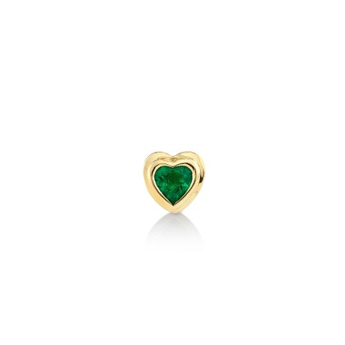 SINGLE EMERALD BEZEL HEART STUD