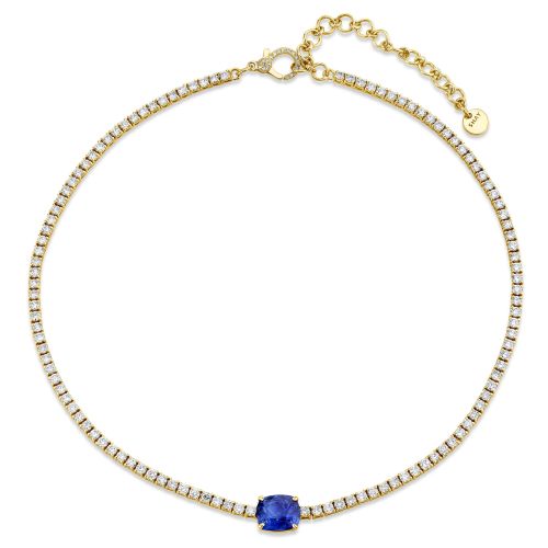 BLUE SAPPHIRE OVAL CUT CENTER TENNIS NECKLACE