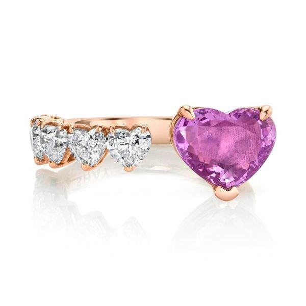 FLOATING PINK SAPPHIRE HEART & DIAMOND RING
