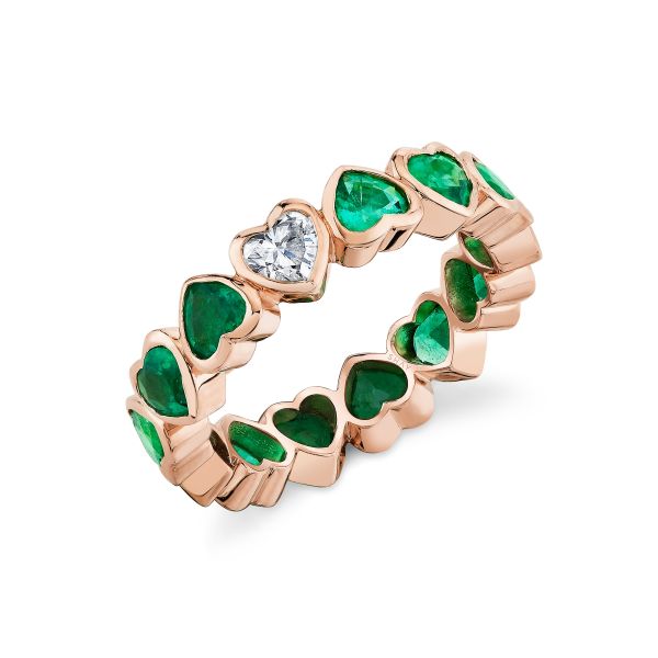 EMERALD & DIAMOND BEZEL HEART BAND