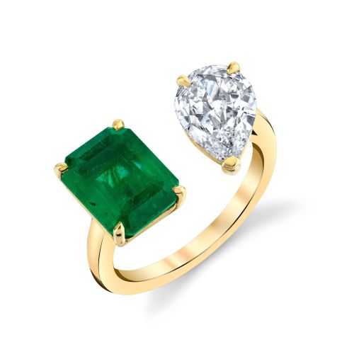 EMERALD & DIAMOND PEAR TWIN RING