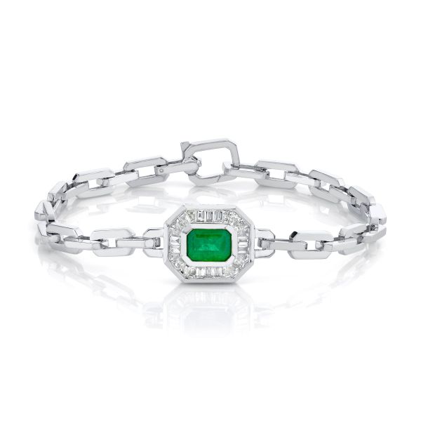 EMERALD & DIAMOND HALO MINI DECO LINK BRACELET