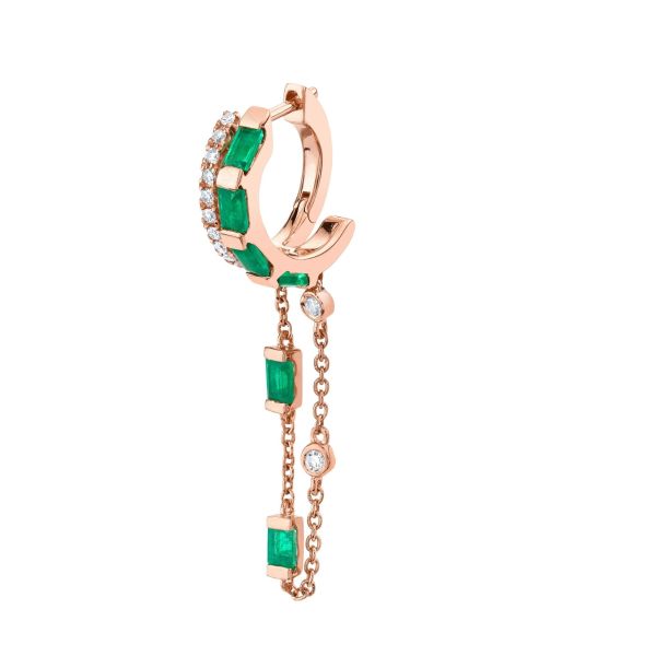 SINGLE EMERALD & DIAMOND DOUBLE MIXED FRINGE HUGGIES