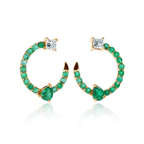 Emerald & Diamond Earrings Green Crescent