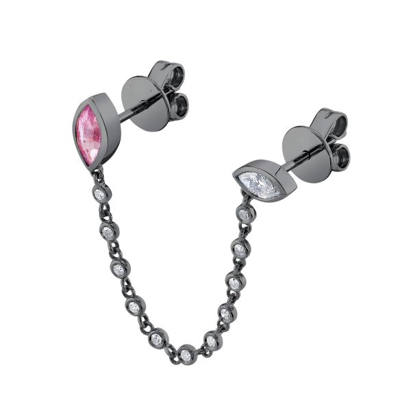 PINK SAPPHIRE & DIAMOND DUO CHAIN LINK STUD