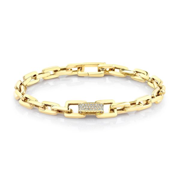 SINGLE PAVE DIAMOND SOLID GOLD MINI DECO LINK BRACELET