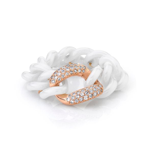 WHITE DIAMOND & WHITE CERAMIC PAVE MEDIUM LINK RING