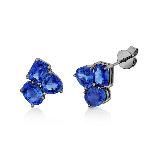 SMALL OMBRE CEYLON BLUE SAPPHIRE TRIPLE GEM STUDS
