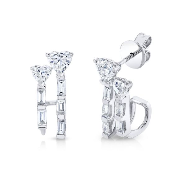 DIAMOND DOUBLE HEART & BAGUETTE STICK STUDS
