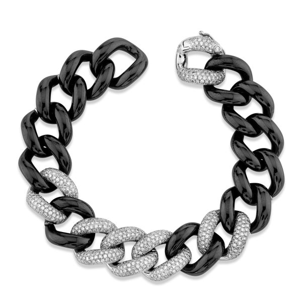 DIAMOND 6 PAVE BLACK CERAMIC JUMBO LINK BRACELET