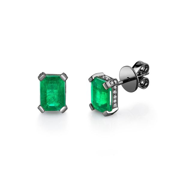 EMERALD RECTANGLE HALO STUDS