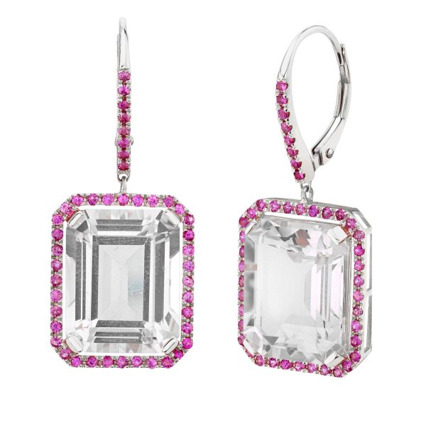 PINK SAPPHIRE & WHITE TOPAZ PORTRAIT EARRINGS