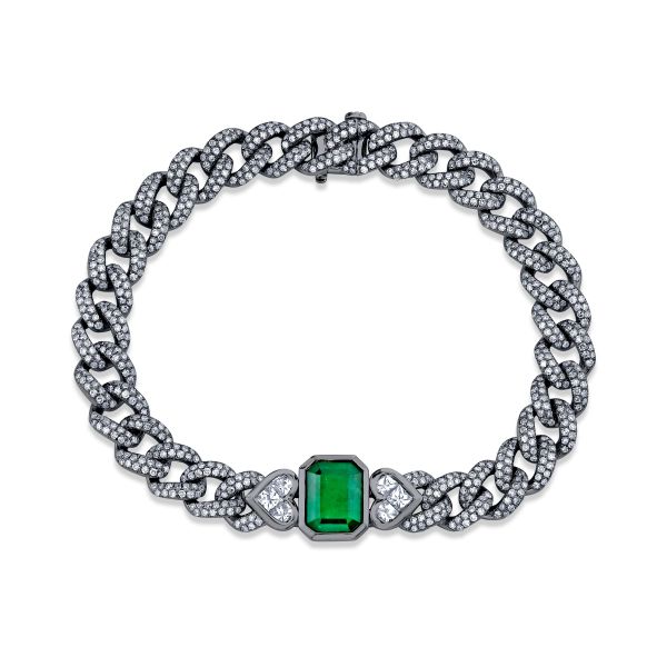 EMERALD TRI DIAMOND MEDIUM LINK BRACELET