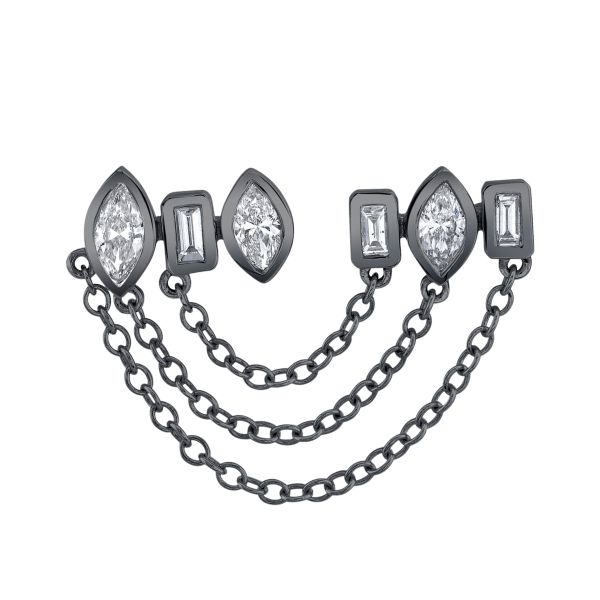 MIXED DIAMOND DUO CHAIN LINK STUD