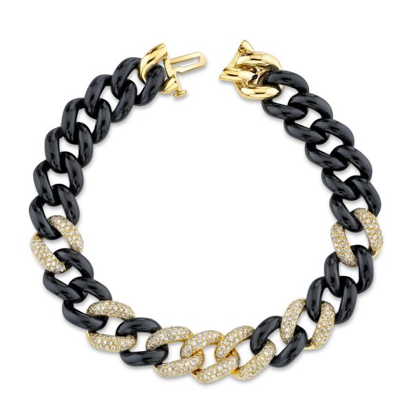 DIAMOND 7 PAVE & BLACK CERAMIC ESSENTIAL LINK BRACELET