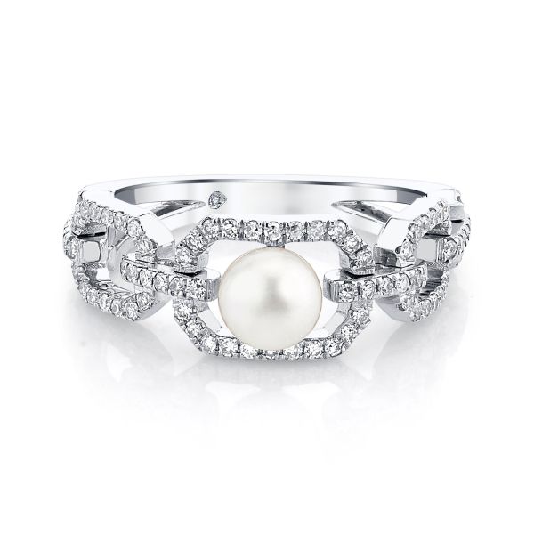CAGED PEARL & DIAMOND CUT-OUT RING