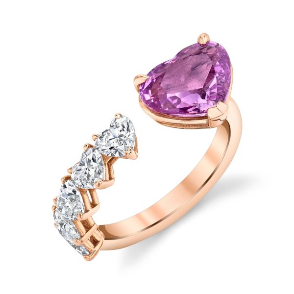 FLOATING PINK SAPPHIRE HEART & DIAMOND RING