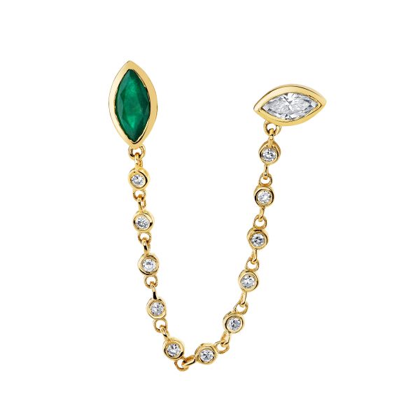 EMERALD & DIAMOND DUO CHAIN LINK STUD