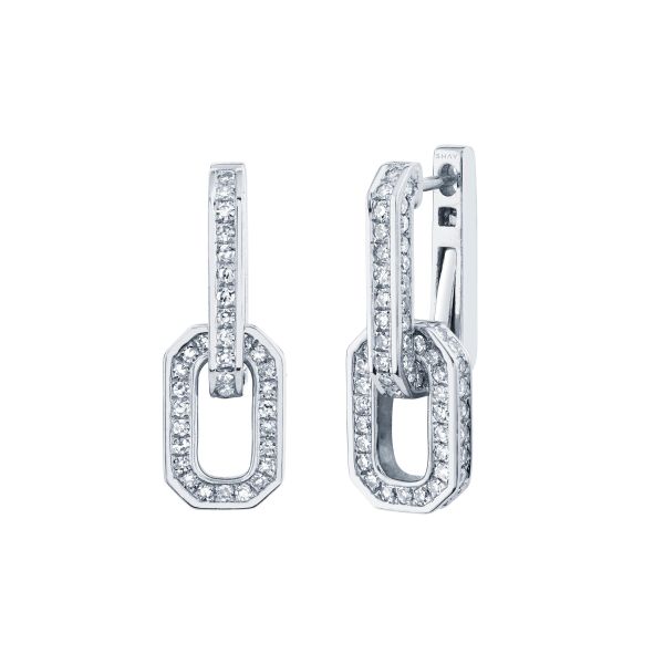 DIAMOND 3 IN 1 PAVE GRADUAL DECO LINK DROP EARRINGS