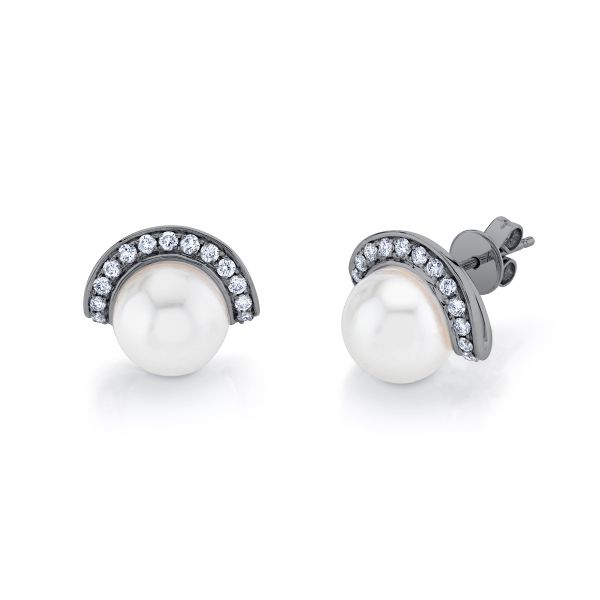 PEARL & DIAMOND HALF MOON STUDS