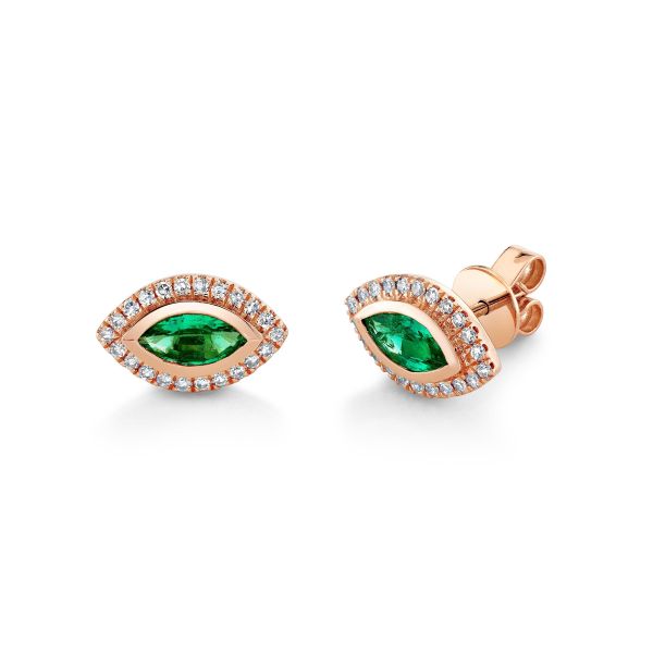 EMERALD MARQUISE HALO STUDS