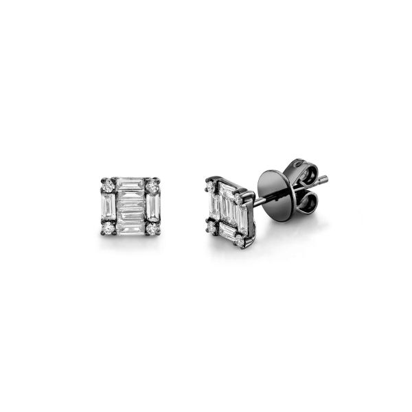 SINGLE DIAMOND SQUARE STACKED BAGUETTE STUD
