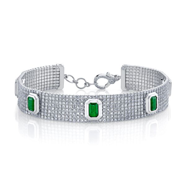 EMERALD & DIAMOND HALO PAVE CUFF BRACELET