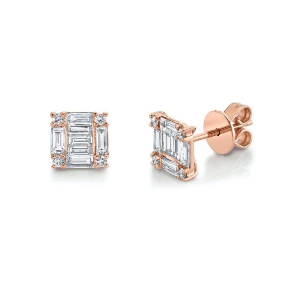 SINGLE DIAMOND SQUARE STACKED BAGUETTE STUD